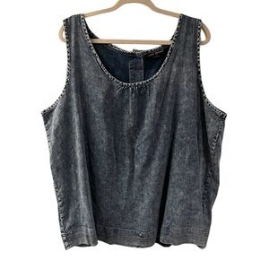 Lane Bryant Button-Back Popover Denim Tank Medium Wash